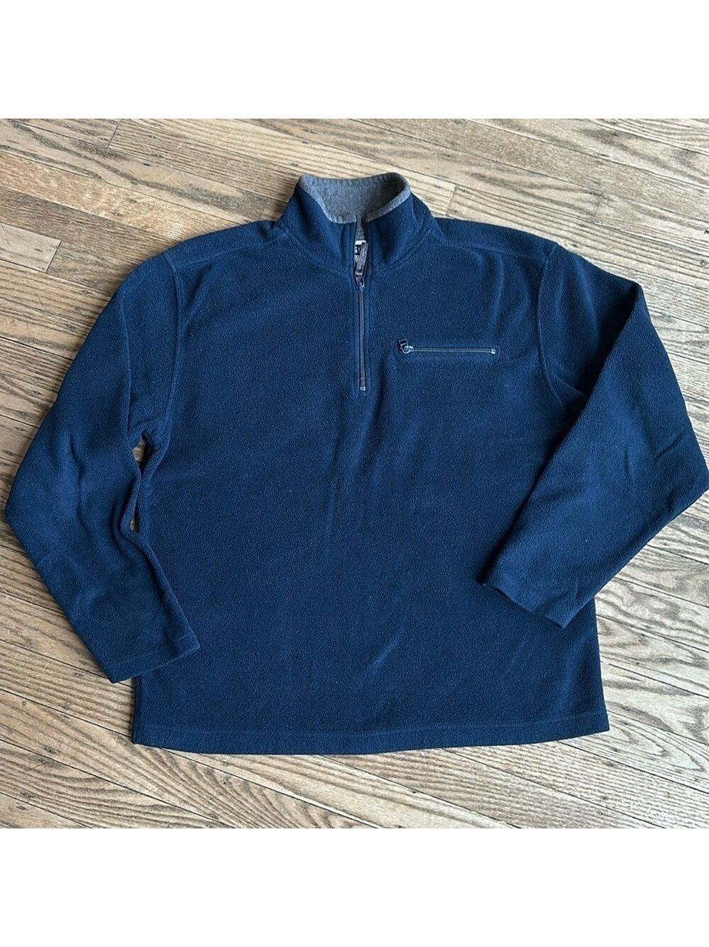 Gap Men's Relaxed Fleece Quarter-Zip Sweatshirt Pocket Navy Blue Medium EUC